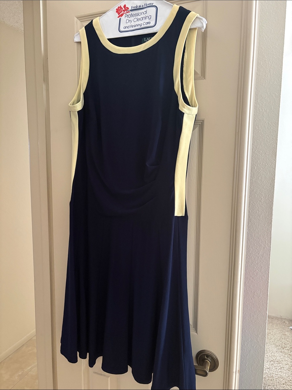 Lauren Ralph Lauren Navy Dress with Pale Yellow Trim